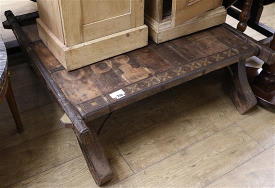 A North African iron bound coffee table, W.100cm